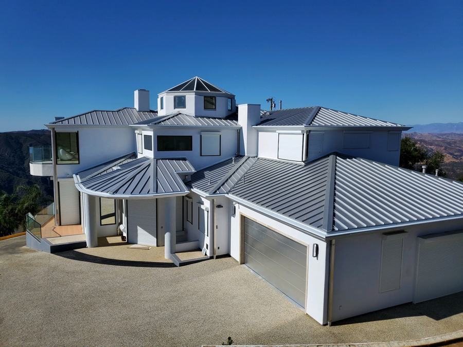 Standing seam metal roof on hilltop estate