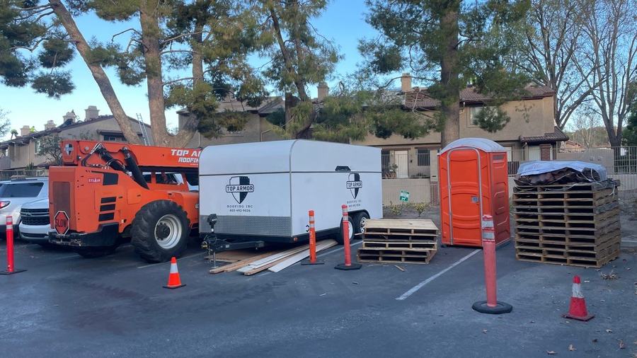 Top Armor crews and equipment staged at Broadmoor Village HOA, Simi Valley